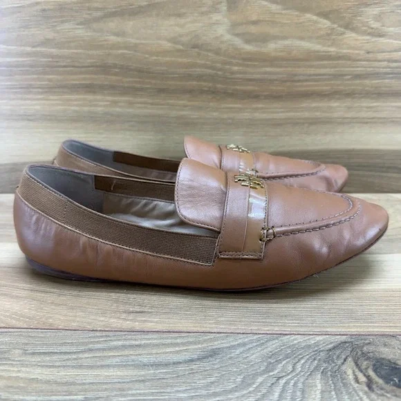 Tory Burch Moc Toe Loafers Flats Womens 7.5 M Royal Tan Leather - Picture 5 of 12